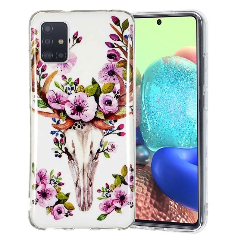 Éjjeli fényes zselés tok mobil Samsung Galaxy A51 5G - koponya virágokkal