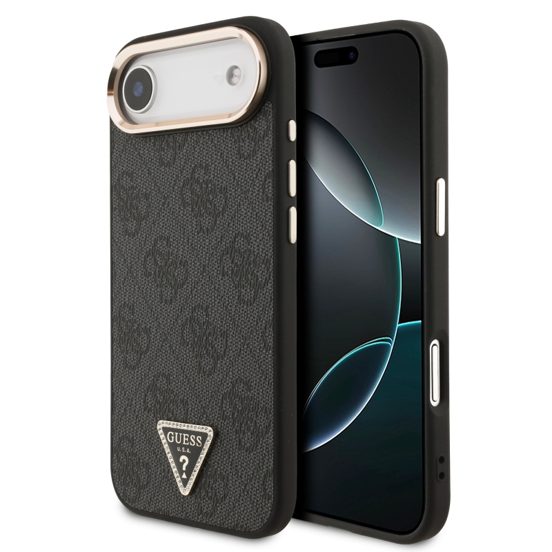Guess PU bőr 4G Strass háromszög logó arany keret MagSafe hátlapi borító iPhone Air Fekete