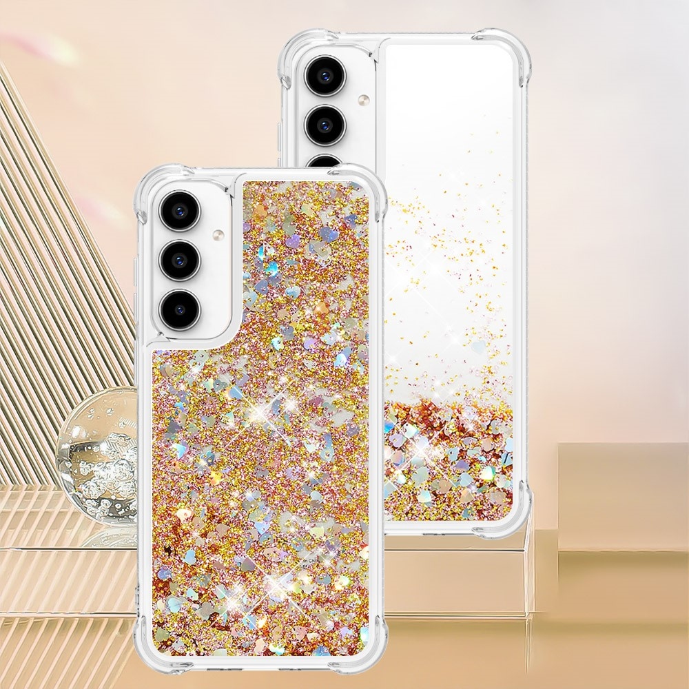 Glitter zselés homokóra tok Samsung Galaxy A35 5G - arany/szív