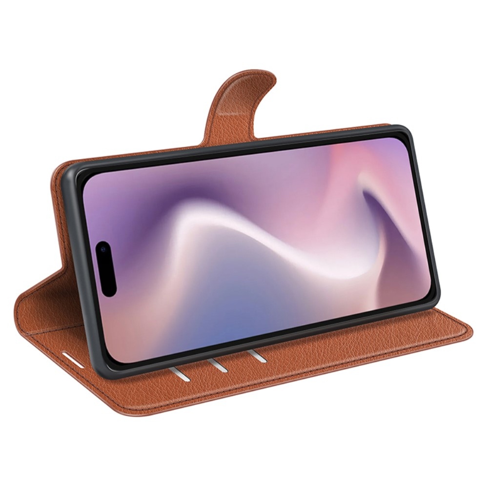 Litchi könyvtáska iPhone 16 Pro Max készülékhez - barna