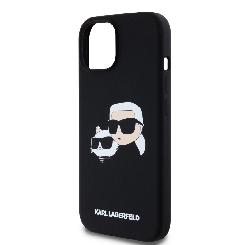 Karl Lagerfeld Folyékony szilikon dupla fejű Magsafe hátlap iPhone 15-hez Fekete
