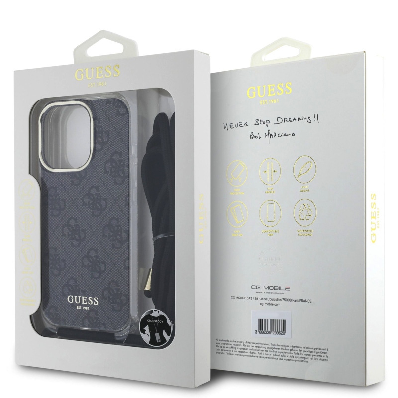 Guess IML 4G nyomtatott keresztpántos hátlap iPhone 16 Pro Max-hoz Fekete