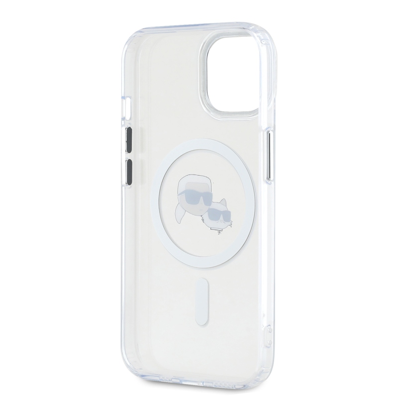 Karl Lagerfeld IML K&CH fejek fémkeret MagSafe hátlap iPhone 15 átlátszóhoz