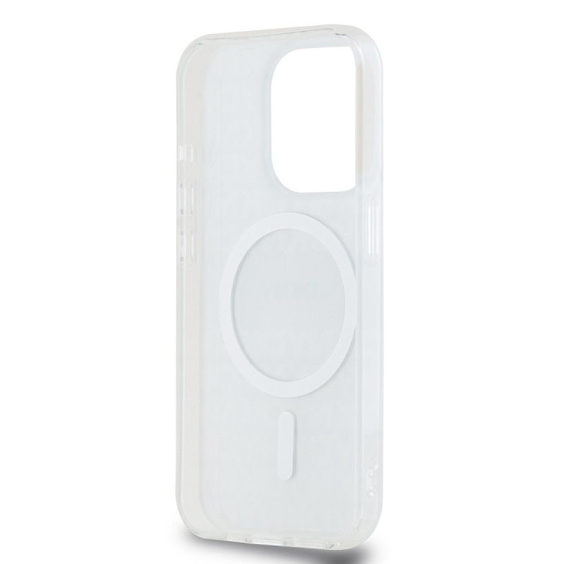 DKNY PC/TPU ismétlődő mintás tonális csíkos Magsafe hátlap iPhone 13 Pro Max bézs színű borítóhoz