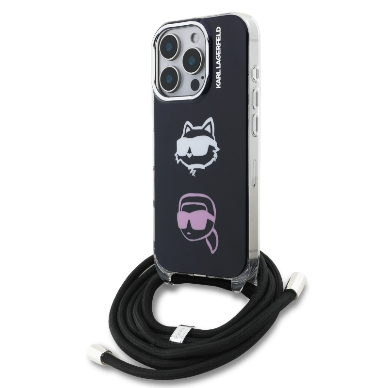 Karl Lagerfeld IML Crossbody K&CH Heads hátlap iPhone 16 Pro készülékhez, fekete