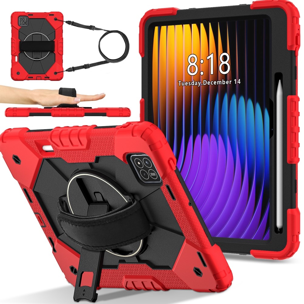 Strapabíró huzat kéztartóval és vállpánttal Xiaomi Pad 7/7 Pro-hoz - piros/fekete
