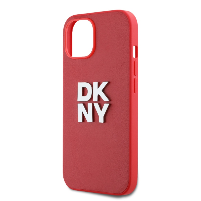 DKNY PU bőr Stack Logo csuklópánt hátlapi borító iPhone 15-hez Piros