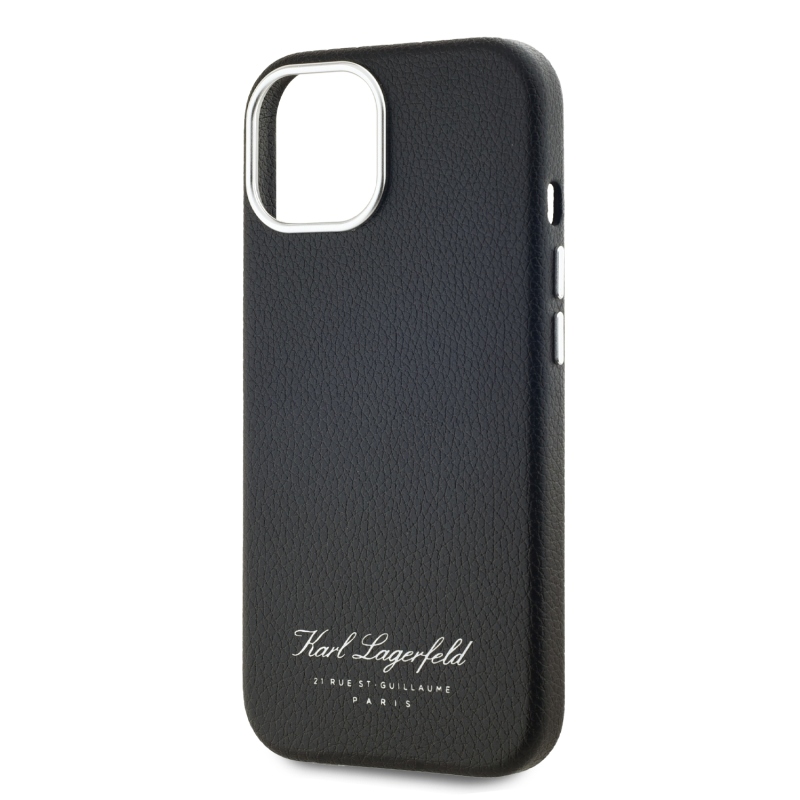 Karl Lagerfeld szemcsés PU Hotel RSG hátlap iPhone 15-hez Fekete