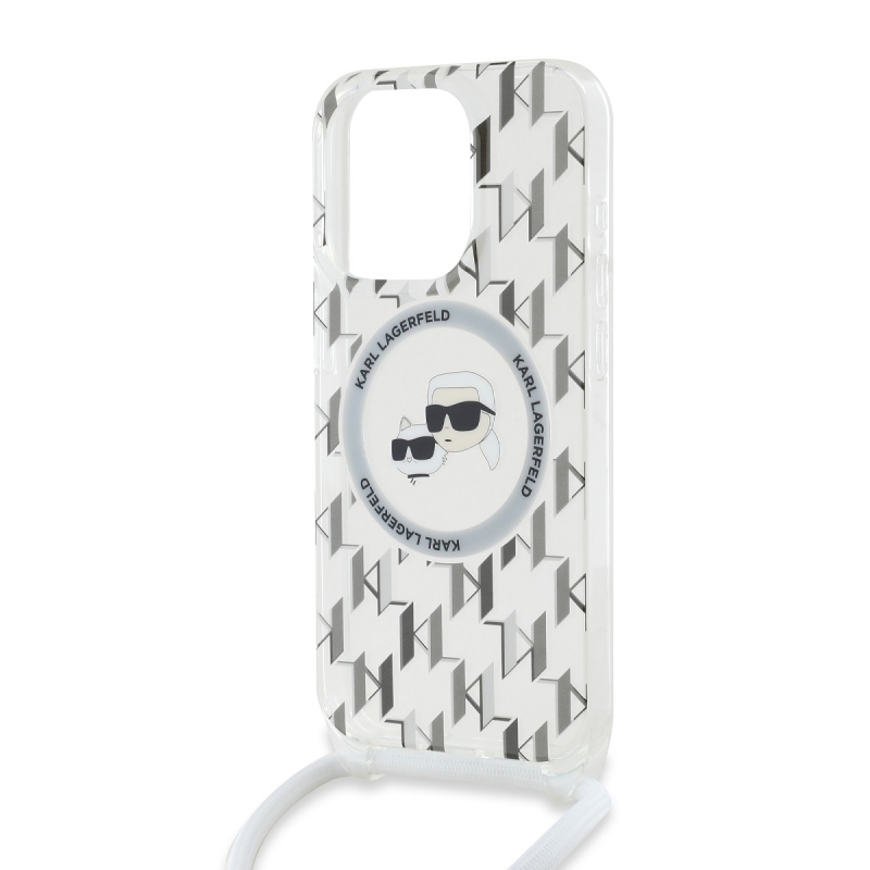 Karl Lagerfeld IML Monogram Kereszttest K&CH Heads MagSafe hátlap iPhone 15 Pro Max-hoz Átlátszó