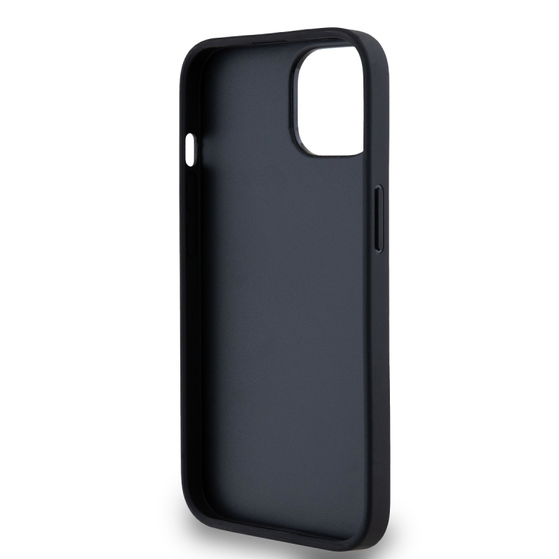 DKNY PU bőrből készült kockás mintás és csíkos hátlapi borító iPhone 14-hez Fekete