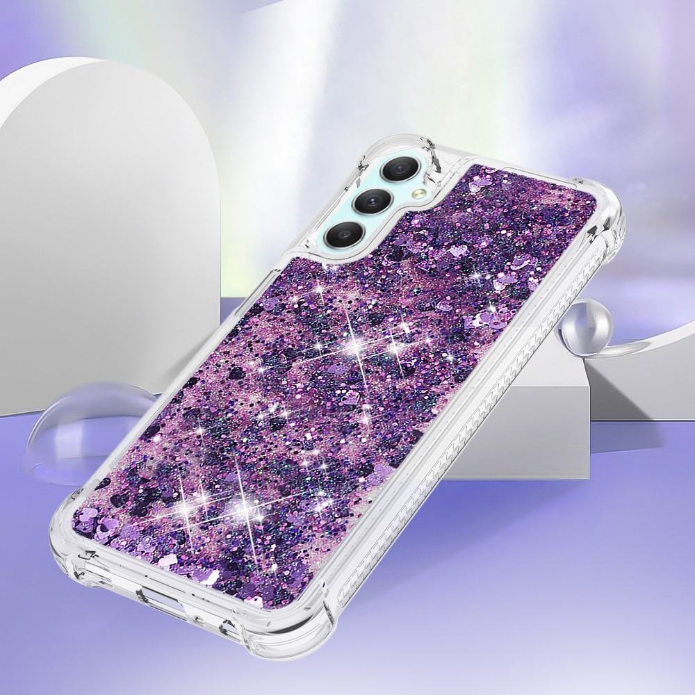 Glitter homokóra zselés tok Samsung Galaxy A24 készülékhez - sötétlila/szív