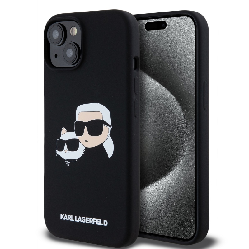 Karl Lagerfeld Folyékony szilikon dupla fejű Magsafe hátlap iPhone 15-hez Fekete
