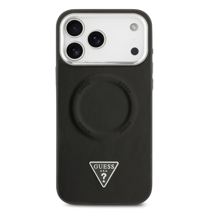 Guess PU bőr háromszög logó MagSafe hátlap iPhone 17 Pro fekete