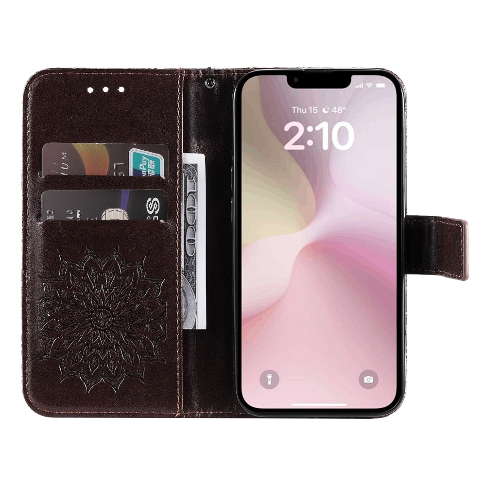 Napraforgó könyvtáska iPhone 16e készülékhez - barna