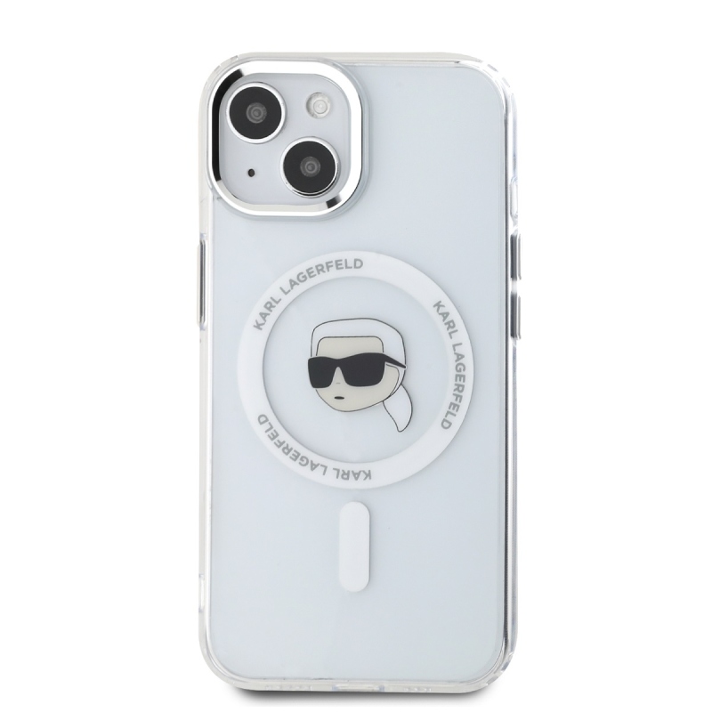 Karl Lagerfeld IML Karl Head fémkeret MagSafe hátlapi borító iPhone 15-hez Átlátszó