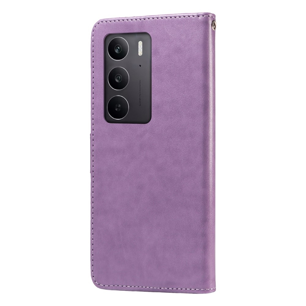 Virágos könyvtáska a Realme 14x 5G/Realme C75 készülékhez - lila