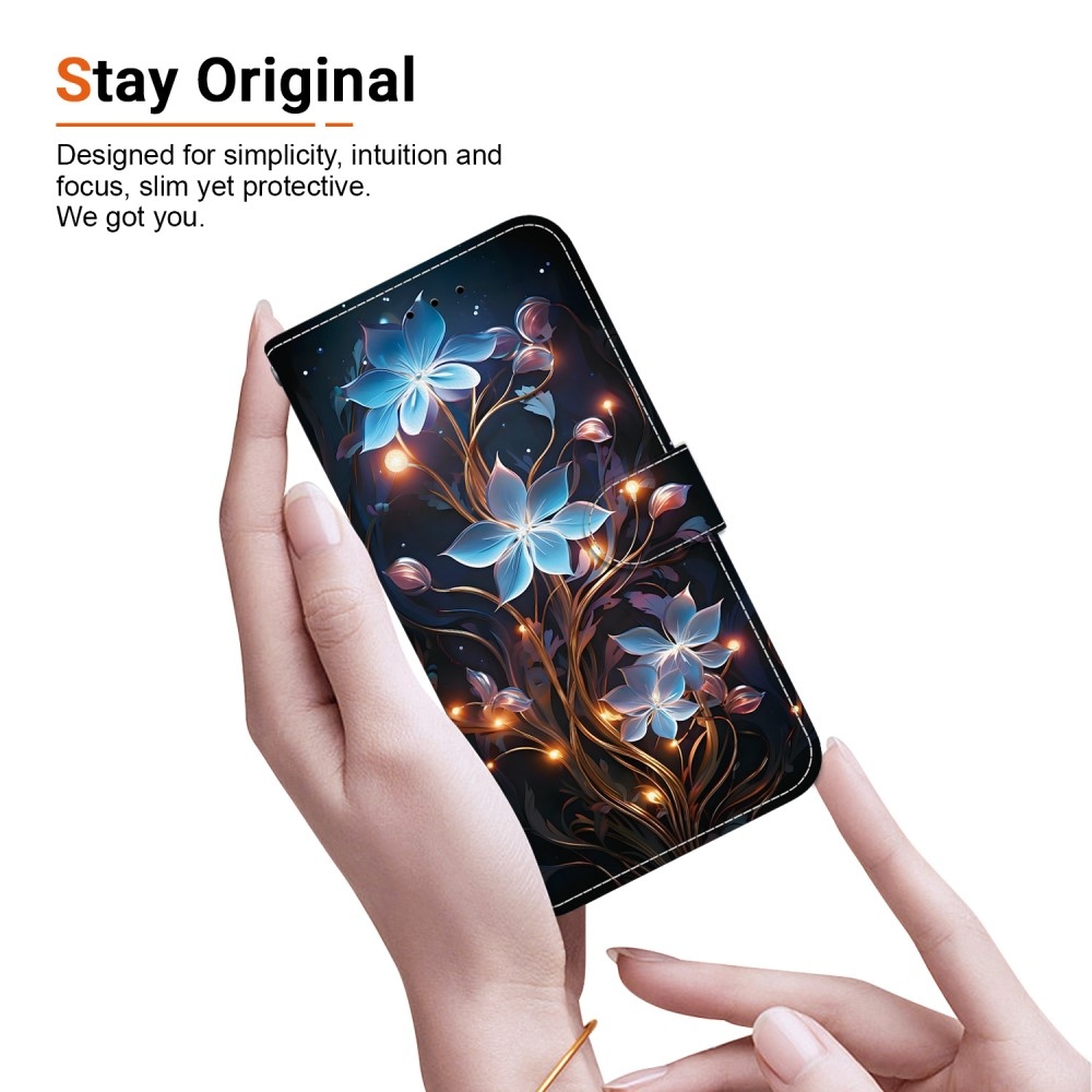 Sokoldalú könyvtáska Samsung Galaxy A36 5G/A56 5G - kék virágok