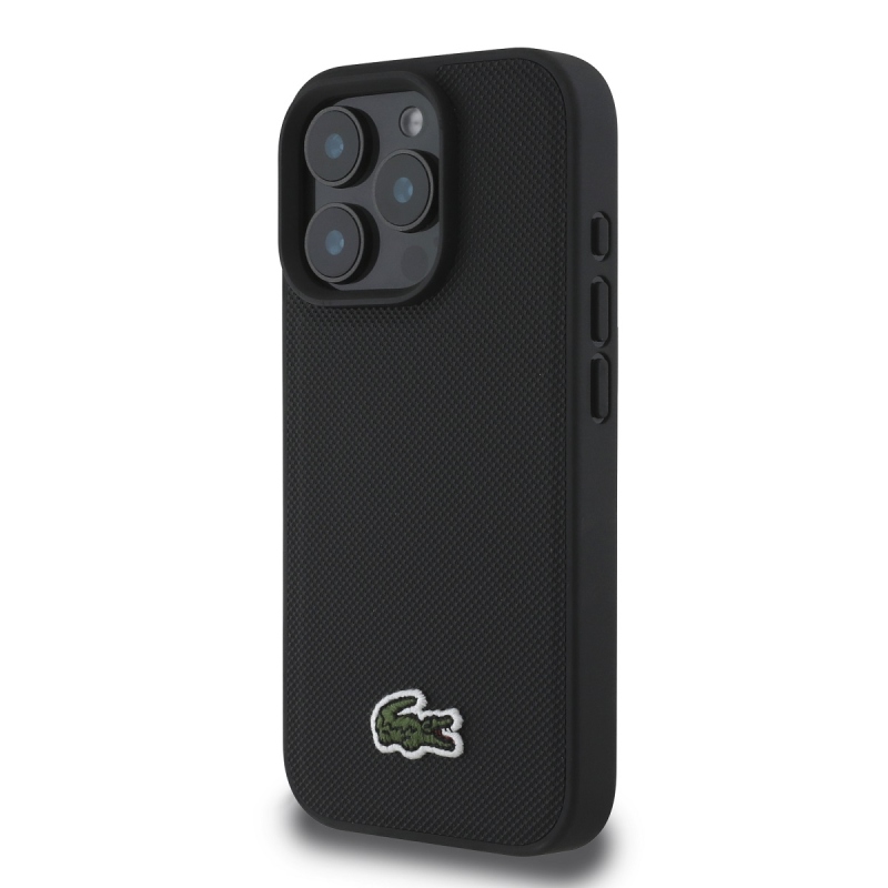 Lacoste Iconic Petit Pique Woven Logo MagSafe hátlap iPhone 16 Pro Max-hoz fekete