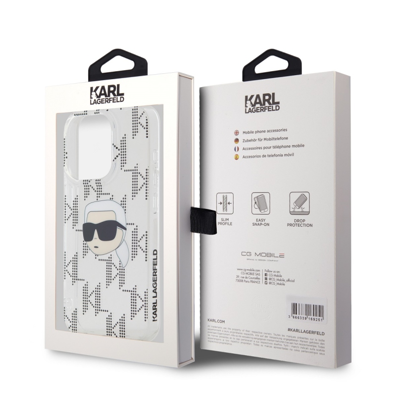 Karl Lagerfeld IML galvanizált Karl Head hátlap az iPhone 15 Pro Max átlátszó készülékre