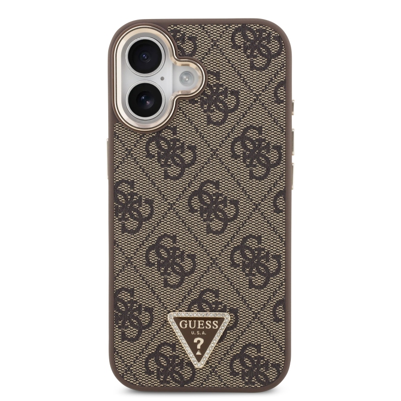 Guess PU bőr 4G háromszög logó arany keret MagSafe hátlapi borító iPhone 17 barna 17 barna