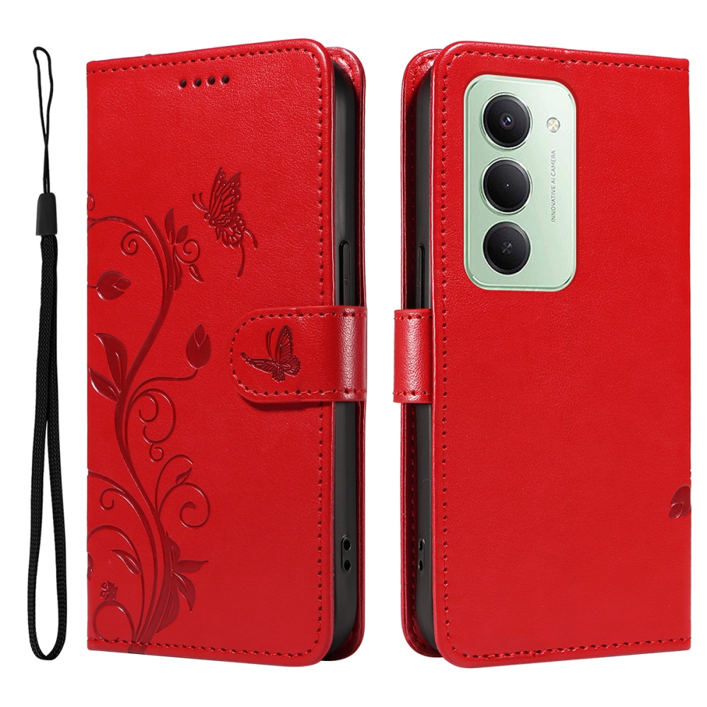 Virágos könyv tok Xiaomi Redmi 15 4G (171mm) - piros