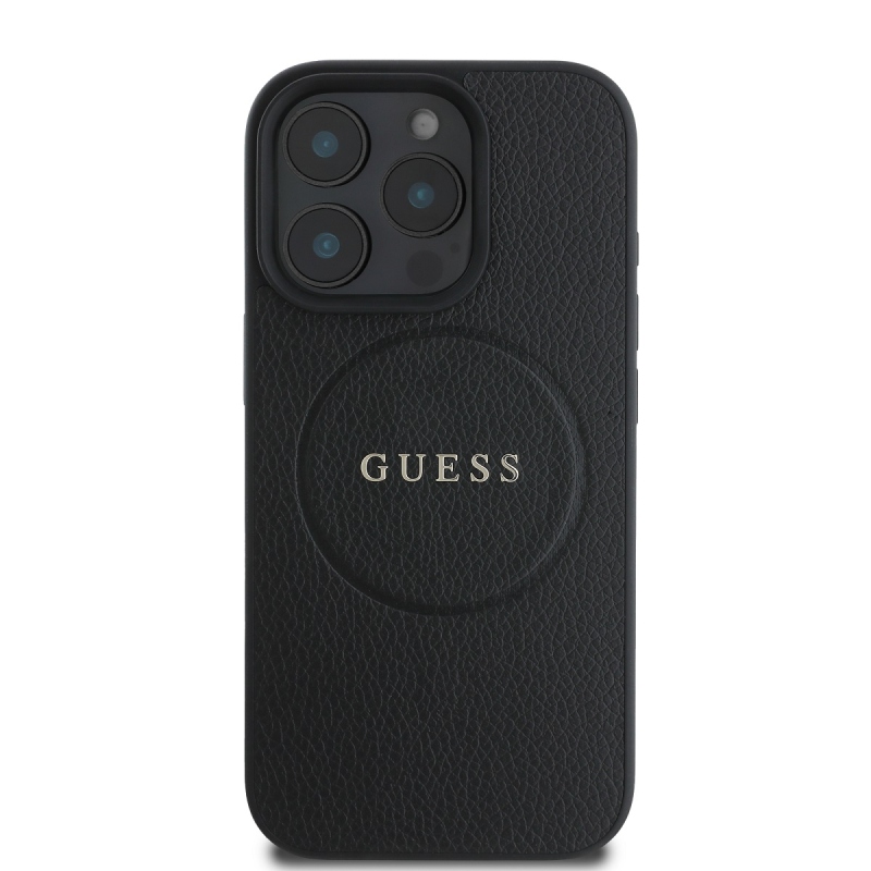 Guess PU szemcsés klasszikus logós MagSafe hátlap az iPhone 16 Pro-hoz Fekete