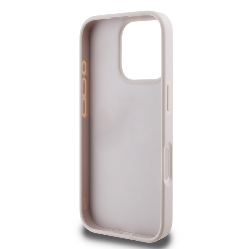 Guess PU 4G Strass háromszög fém logó hátlap iPhone 16 Pro rózsaszínhez