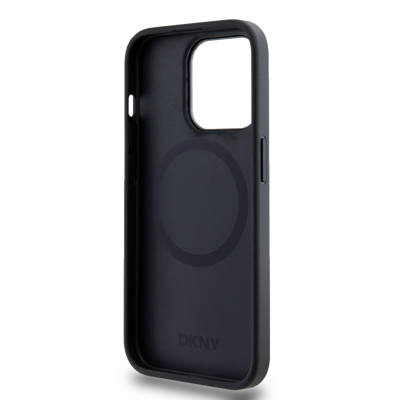 DKNY PU bőr Stack Logo Magsafe hátlap iPhone 14 Pro Max-hoz Fekete