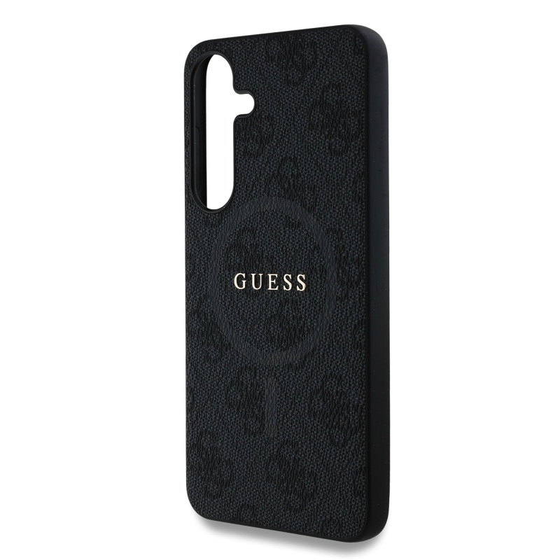 Guess PU bőr 4G színes gyűrűs MagSafe hátlap Samsung Galaxy S25 fekete