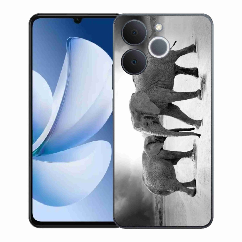 Gél borítás mmCase a Realme Note 70T készülékhez - fekete és fehér elefántok
