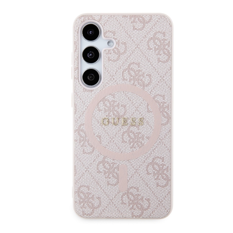 Guess PU bőr 4G színes gyűrűs MagSafe hátlap Samsung Galaxy S24 rózsaszínű borítóhoz