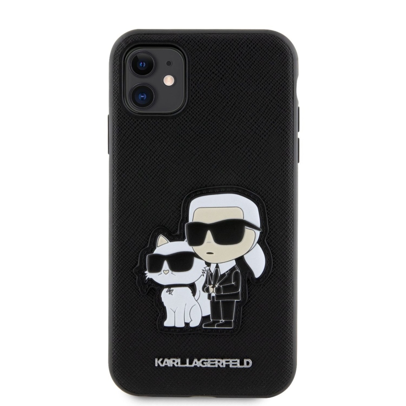 Karl Lagerfeld PU Saffiano Karl és Choupette NFT hátlap iPhone 11-hez Fekete