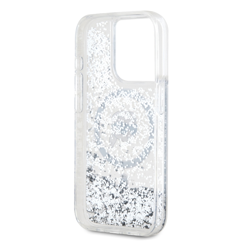 Karl Lagerfeld Liquid Glitter Karl Head Karl Head MagSafe hátlap iPhone 15 Pro-hoz Átlátszó
