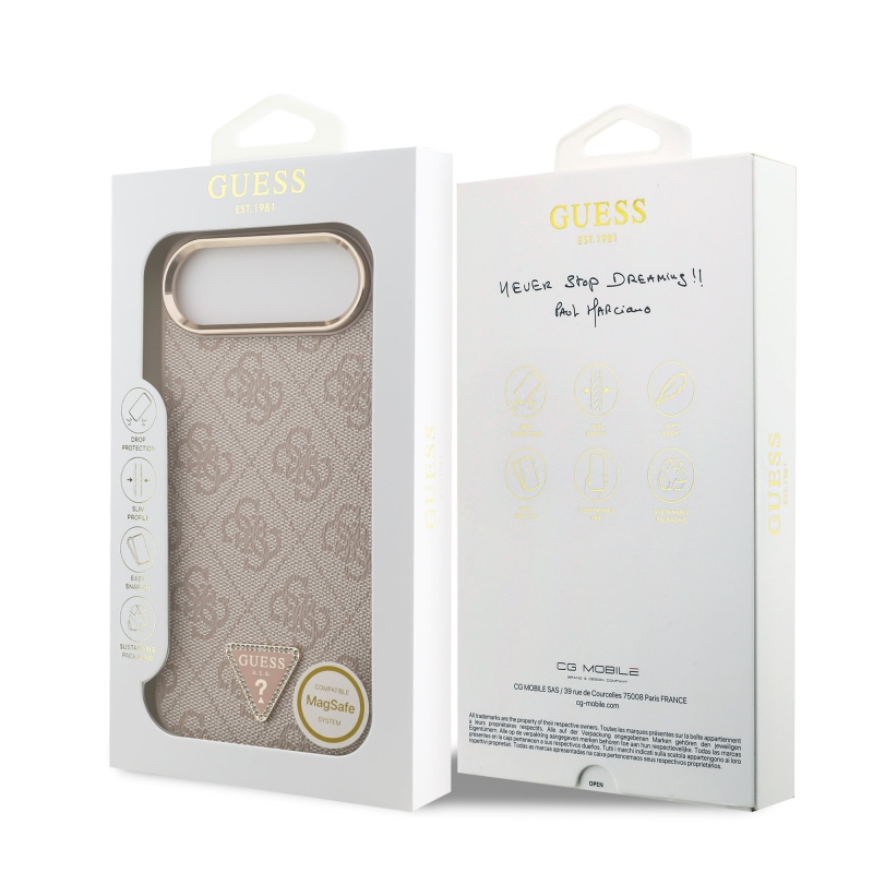 Guess PU bőr 4G Strass háromszög logó arany keret MagSafe hátlapi borító iPhone Air rózsaszínhez