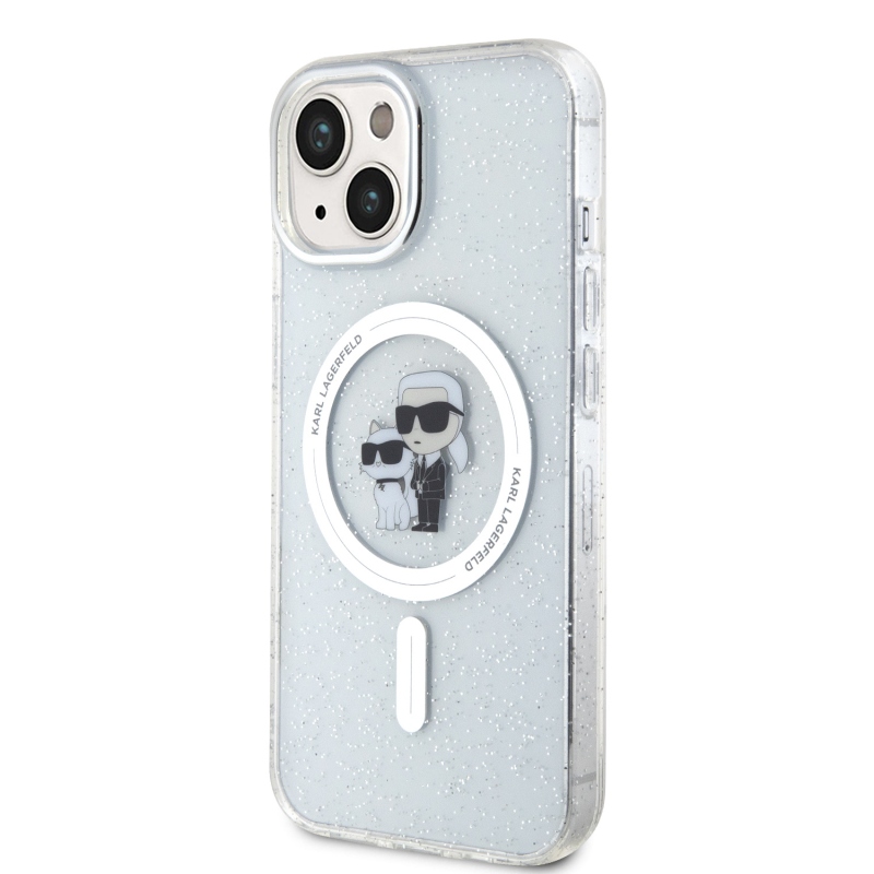 Karl Lagerfeld IML Glitter Karl és Choupette MagSafe MagSafe hátlap iPhone 15 készülékhez - átlátszó