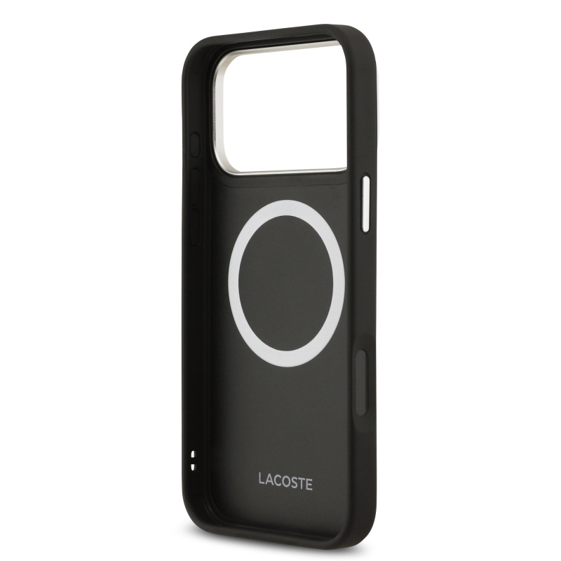 Lacoste PU bőr Champs Elysees MagSafe hátlap iPhone 17 Pro Max-hoz Fekete