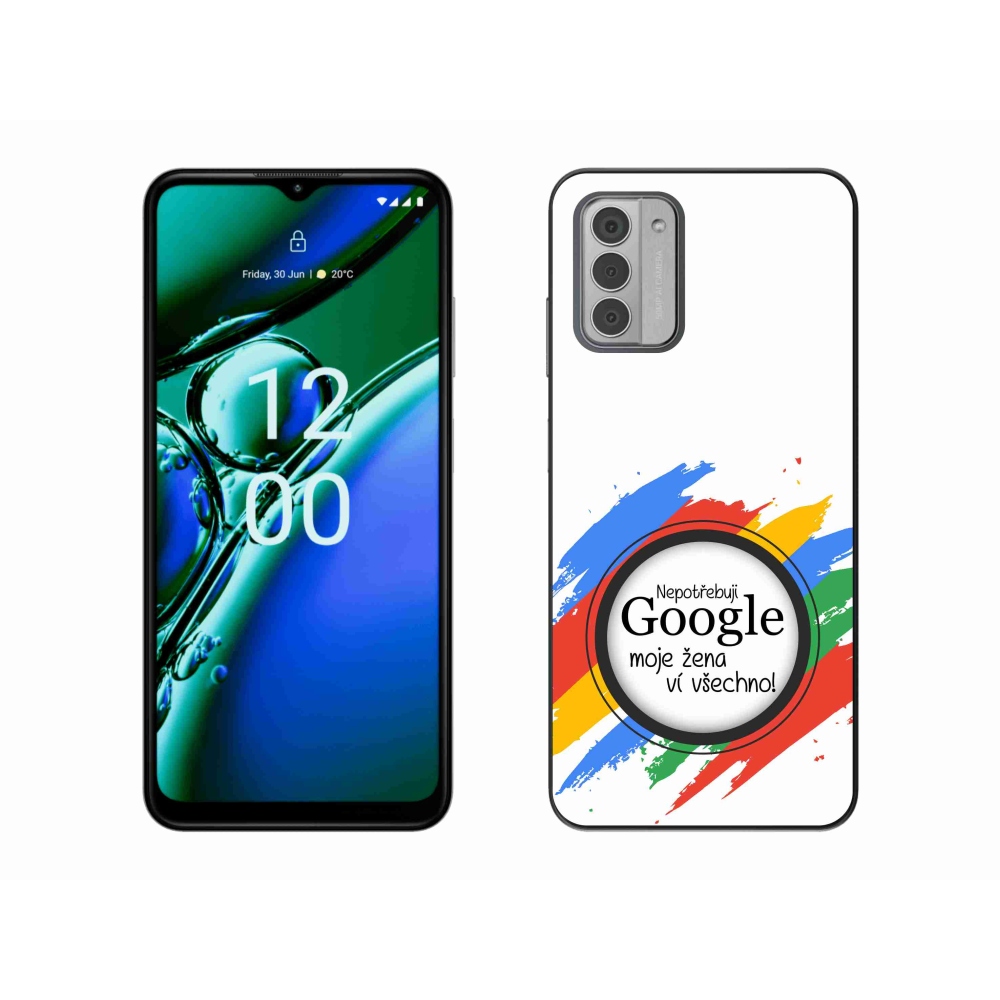 Zselés borítás mmCase a Nokia G42-n - a nő mindent tud fehér háttérrel