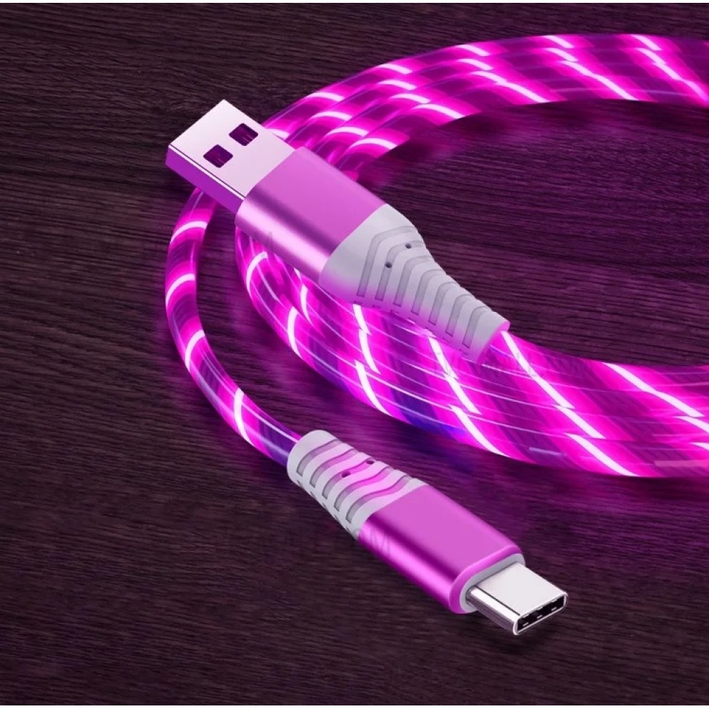 LED világítású USB Type-C 3A kábel töltéshez és szinkronizáláshoz 1m - rózsaszín/vörös