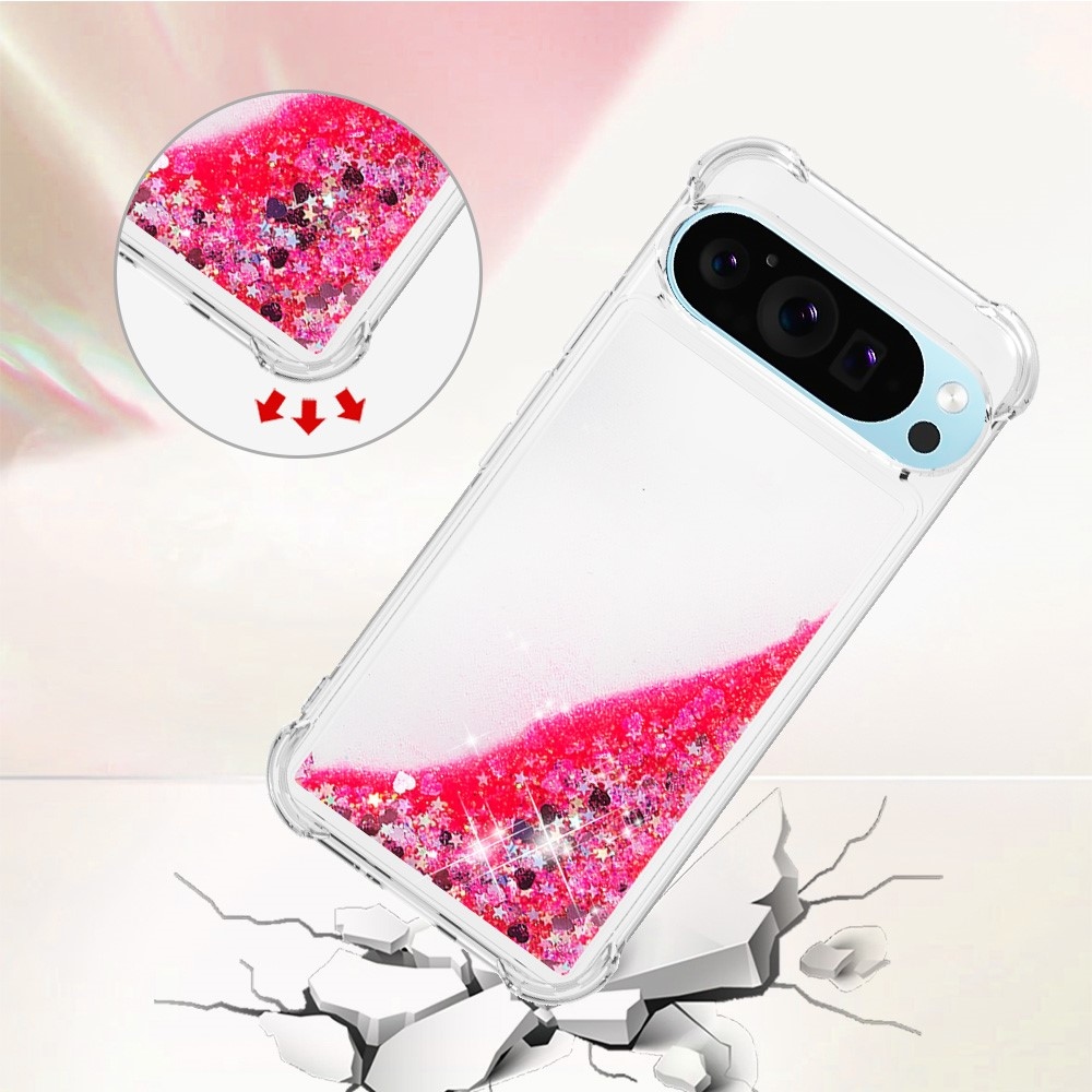Csillogó homokóra zselés tok Google Pixel 10 Pro/Pixel 10 - rózsaszín/szívek