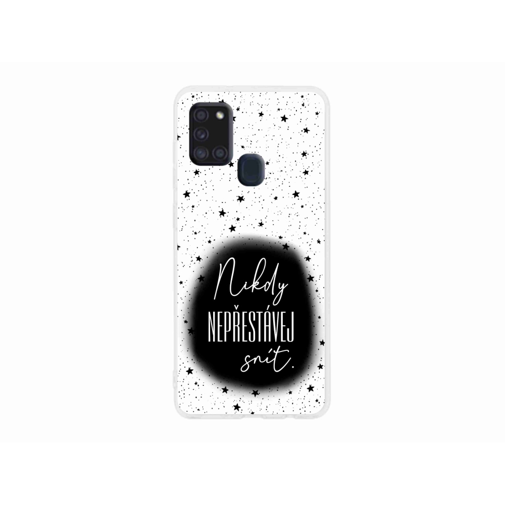 Gél borítás mmCase Samsung Galaxy A21s készülékhez - idézet 1 fekete-fehér háttérrel