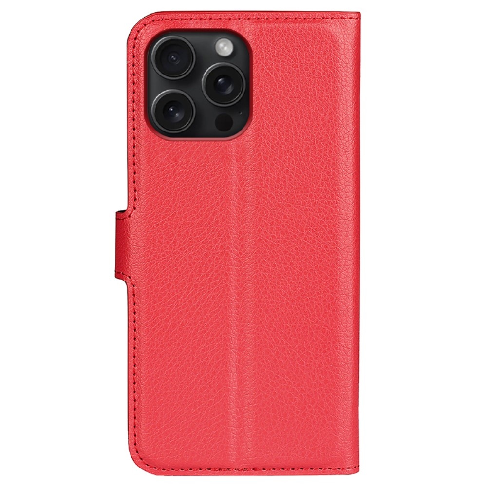 Litchi könyv tok iPhone 16 Pro Max készülékhez - piros
