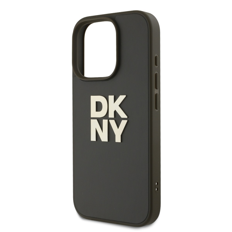 DKNY PU bőr Stack Logo csuklópánt hátlapi borító iPhone 16 Pro Max-hoz Zöld