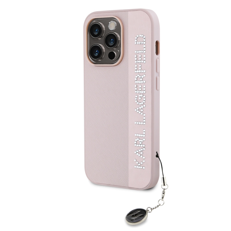 Karl Lagerfeld PU Saffiano strasszos varázslatos hátsó borító iPhone 14 Pro Max rózsaszínhez