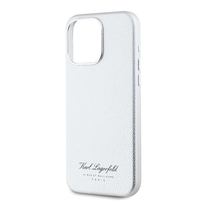 Karl Lagerfeld szemcsés PU Hotel RSG hátlap iPhone 15 Pro Max-hoz Szürke