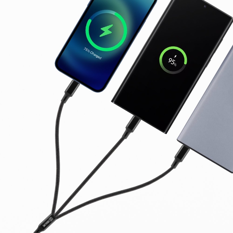 Csomag:ME 3in1 AllConnect Fast Charge USB-A/USB-C, Lightning, Micro-USB kábel 1.2m fekete