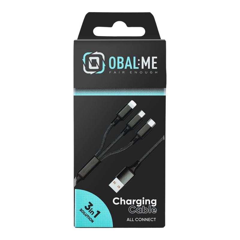Csomag:ME 3in1 AllConnect Fast Charge USB-A/USB-C, Lightning, Micro-USB kábel 1.2m fekete