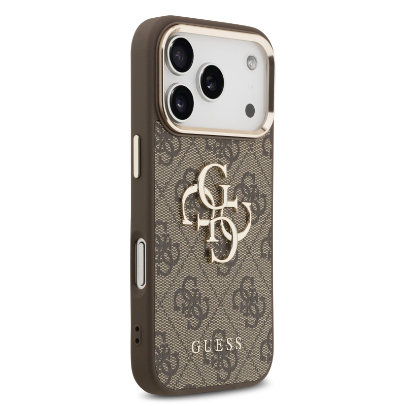 Guess PU bőr 4G fém logó arany keret hátlapi borító iPhone 17 Pro barna barna