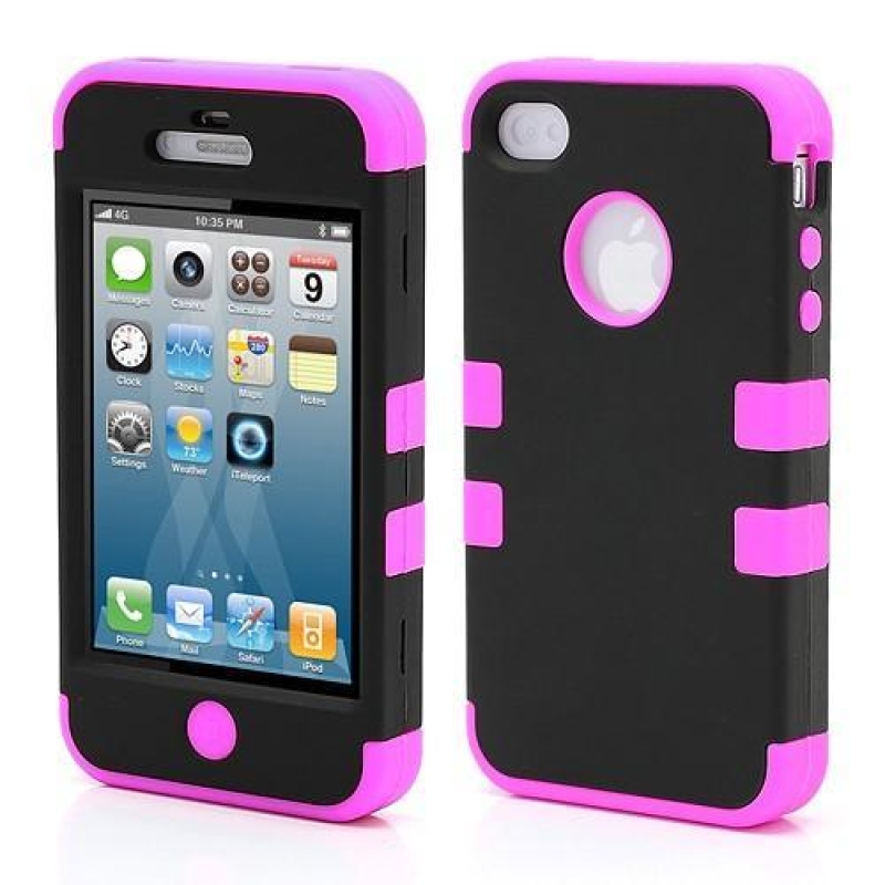 Kétoldalas tartós tok iPhone 4 és iPhone 4s készülékhez - rózsaszínű