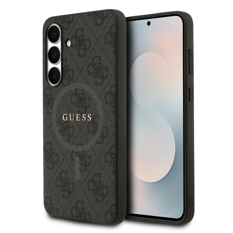 Guess PU bőr 4G színes gyűrű MagSafe hátlap Samsung Galaxy S25 FE fekete