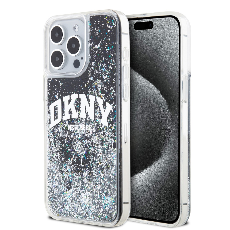 DKNY Liquid Glitter Arch Logo hátlap iPhone 13 Pro Max-hoz Fekete